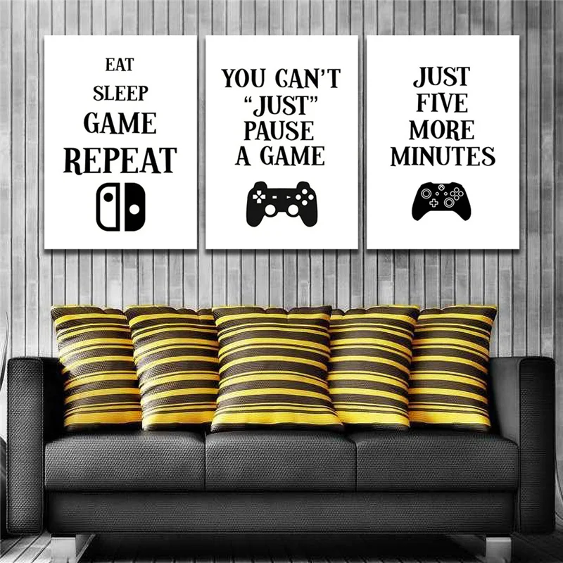 

Game Wall Art Posters and Prints Black and White Letter Gamepad Canvas Paintings for Boys Room Playroom Home Decorative Pictures