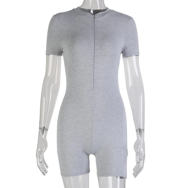 

Women Clothing 2020 Summer New Sexy Solid Color Chest Zipper Skinny Short Sleeve Fashionable Street Style Lady's Spandex Rompers