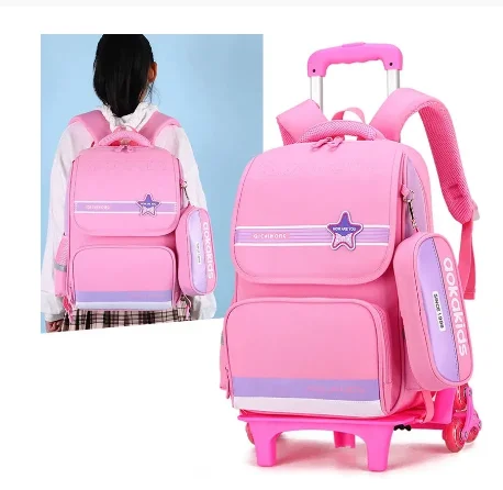 Детский Школьный рюкзак на колесиках для девочек, Детская сумка-тележка на колесиках для школы