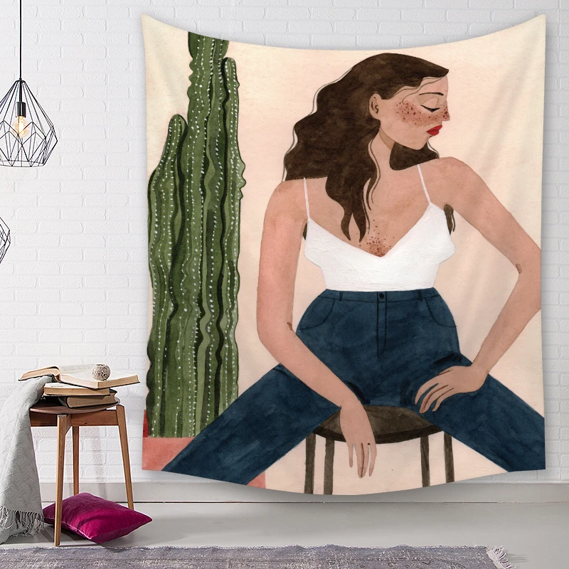 Настенный гобелен с изображением кактуса для девушек Женская ткань подвесная