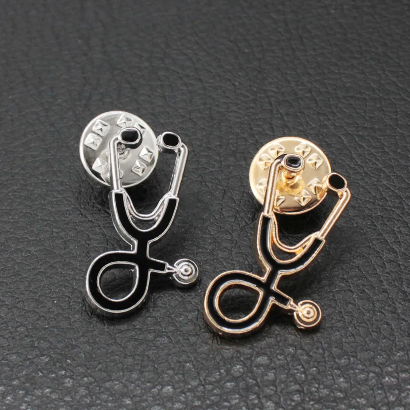 

Doctors Nurses Gold Sliver Mini Stethoscope Brooches Pins Jackets Coat Lapel Pin Bag Button Collar Badges Gifts Medical Jewelry