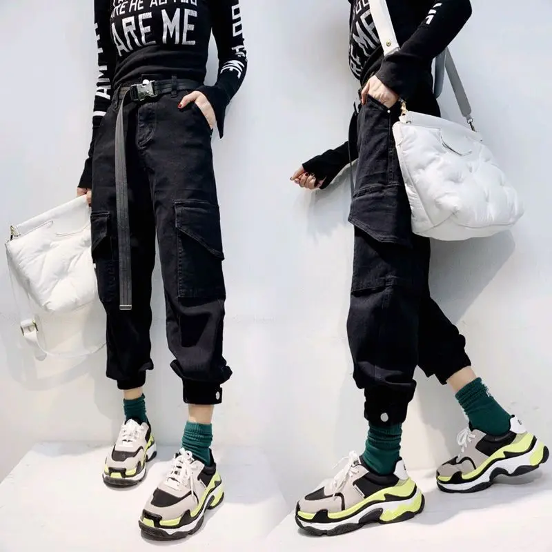 Hot Big Pockets Cargo pants women High Waist Loose Streetwear Baggy Tactical Trouser hip hop 2022 new joggers | Женская одежда