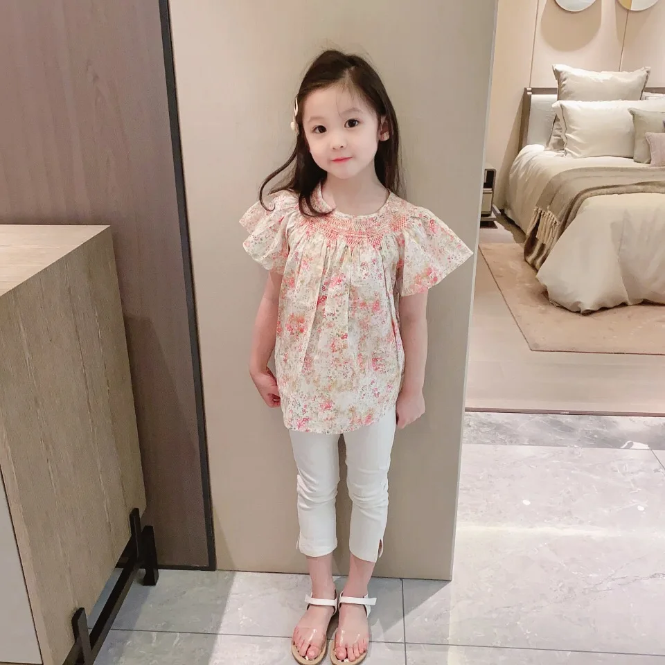 

2020 KIDS girls tops smocking design floral pattern sweet summer girls tops