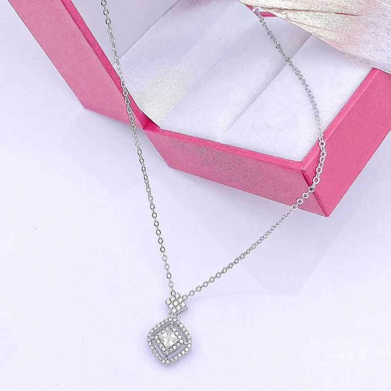 

COSYA Real 925 Sterling Silver Square Side Hollow Inlaid High Carbon Diamond Elegant Female Pendant Necklace Fine Jewelry Gifts