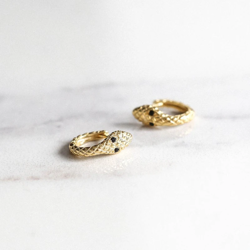 

Real 925 Silver Earrings For Women Gold Snake Earrings Girl Gift Ear Bone Piercing Earring Punk Female Small Hoop aretes R5