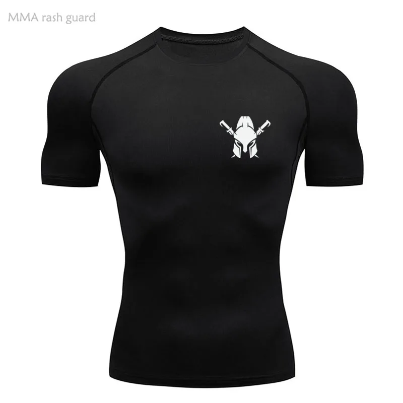 White shirt Men's Fitness T-shirt Running Top Sports Summer Gym Workout MMA Compression Sportswear Short sleeve 4XL Men's wear