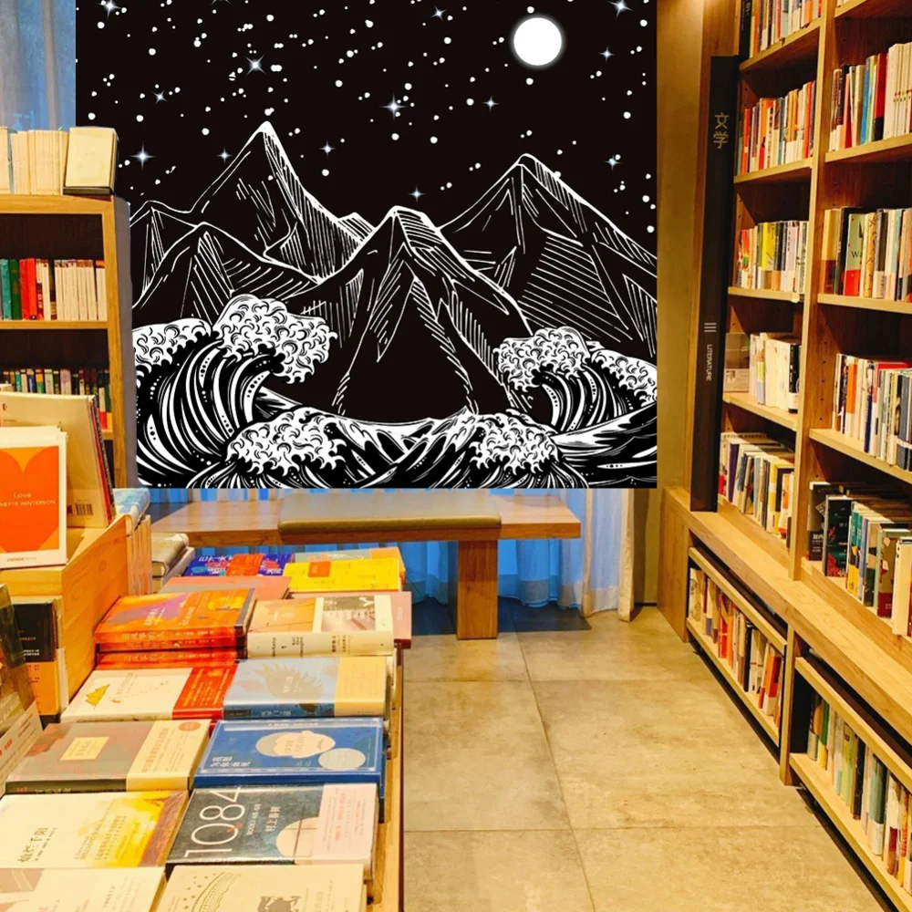 Коврик для йоги гобелен с изображением горной Луны большой волны настенный