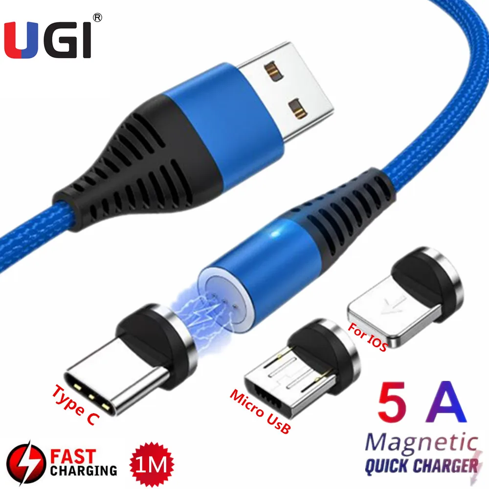 Магнитный кабель UGI 5A для быстрой зарядки и передачи данных IOS Тип C USB Micro зарядный