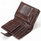 Мужской короткий кошелек, вертикальная сумка из воловьей кожи в стиле ретро