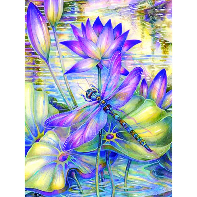 

Full Drill 5d DIY Diamond Painting Dragonfly Diamond Embroidery Lotus Scenery Drawing Mosaic Rhinestones Manual Home Decor H9