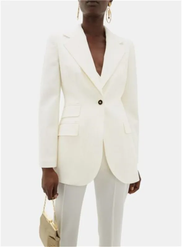 Ivory Notch Lapel Women Business Suits 2 PCs (Jacket+Pants) Women Pantsuit Office Style Female Trouser Suit