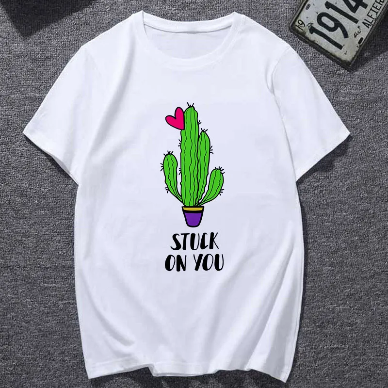 

Cactus balloon print T-shirt ladies fashion Harajuku short-sleeved T-shirt white personality T-shirt female top
