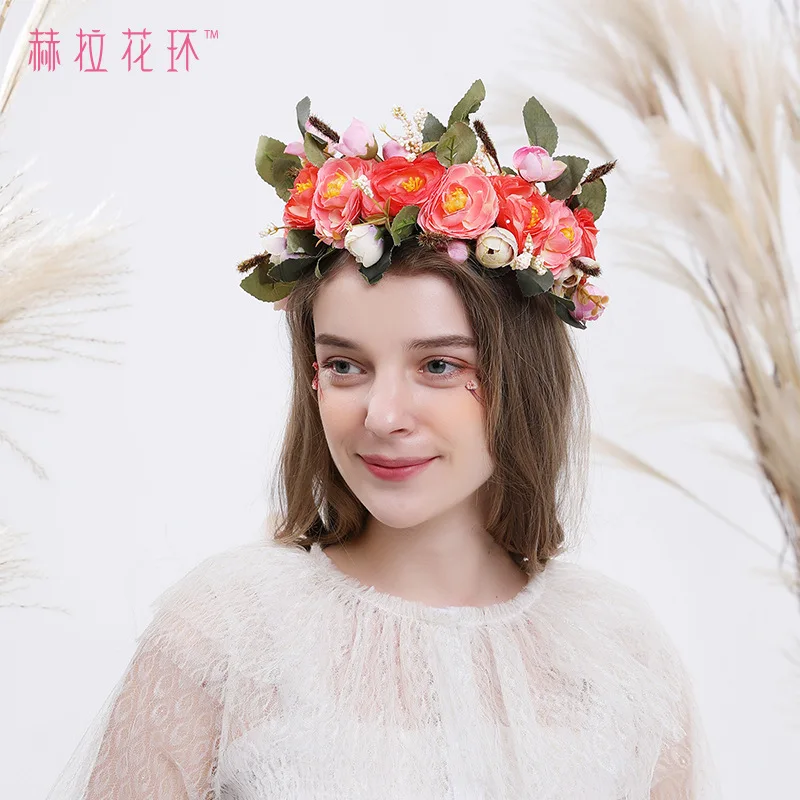 

Easter Wreath Bride Headdress Big Flower Hair Band Tiara Fashion Women Headband Korean Japanese Wedding Hair Accessories Jewelry