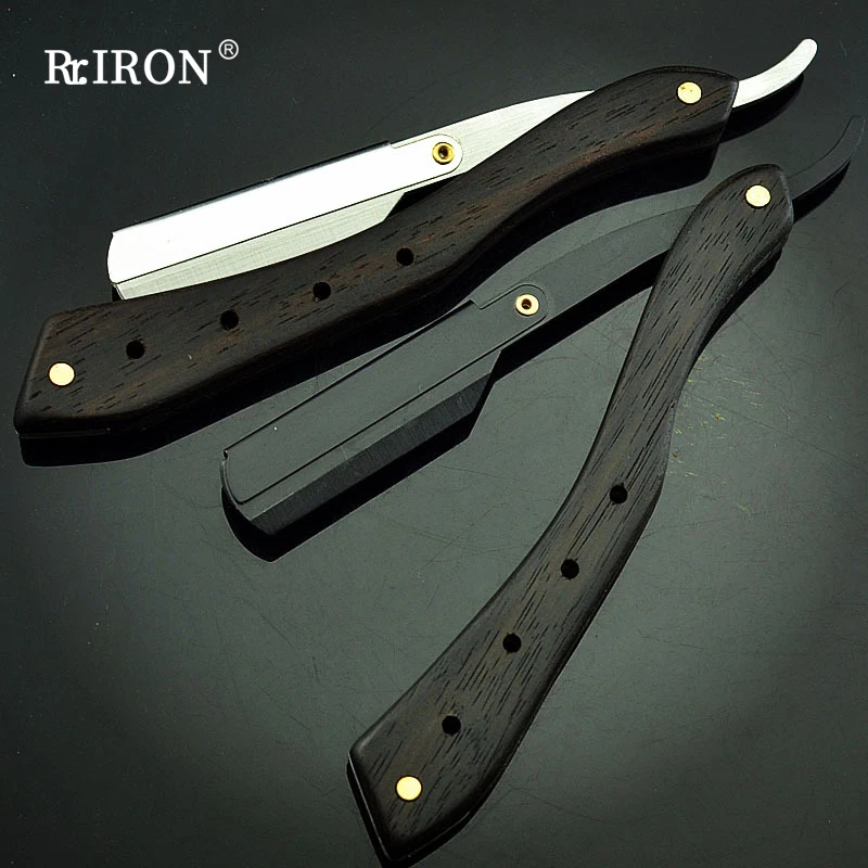 

Мужские прямые бритвы RIRON из нержавеющей стали с деревянной ручкой, старомодный ручной нож для бритья, инструмент для чистки бороды