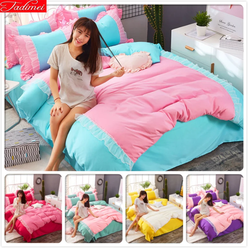 Комплект постельного белья принцессы для девочек с кружевной оборкой 3 шт./4 шт.