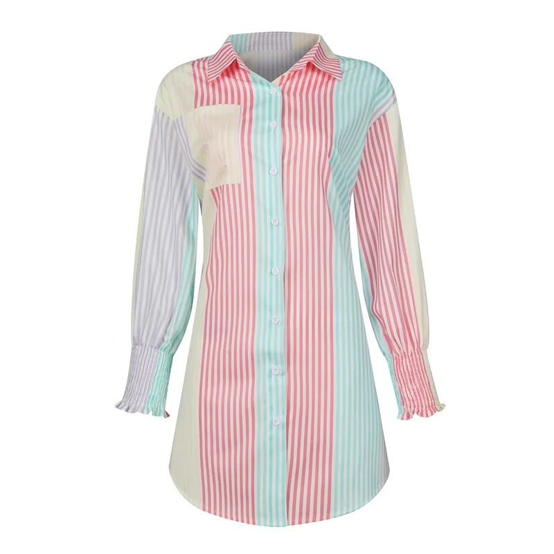 

2021 Summer New Style Female Slimming Slim Ladies Shirt Top Lapel Long-sleeved Printed Shirt Women's Long Sleeve Chiffon Tops