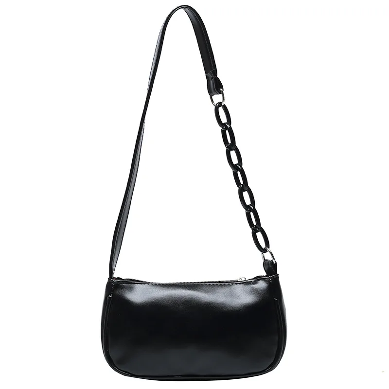 

Solid color baguette bag high quality soft PU leather shoulder chain crossbody bag new trendy fashion smooth Tote Bag Women