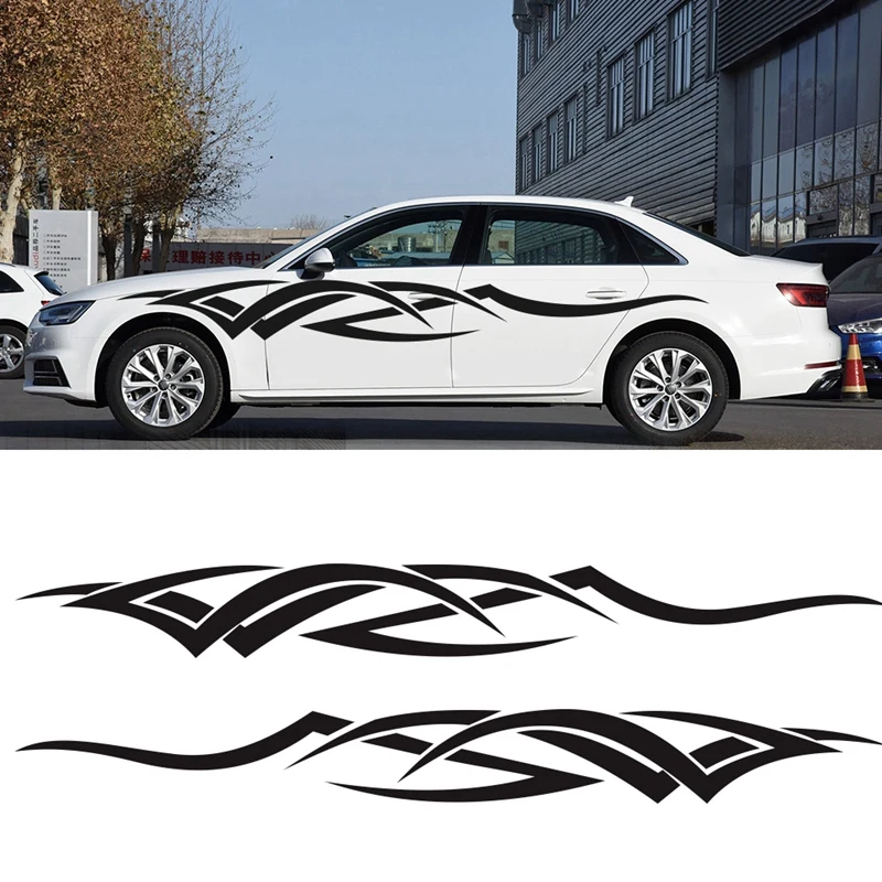 

Universal Car Accessories Car Side Stickers Flame Pattern Waistline Stripe Sticker Racing Sports Decal Auto Vinyl