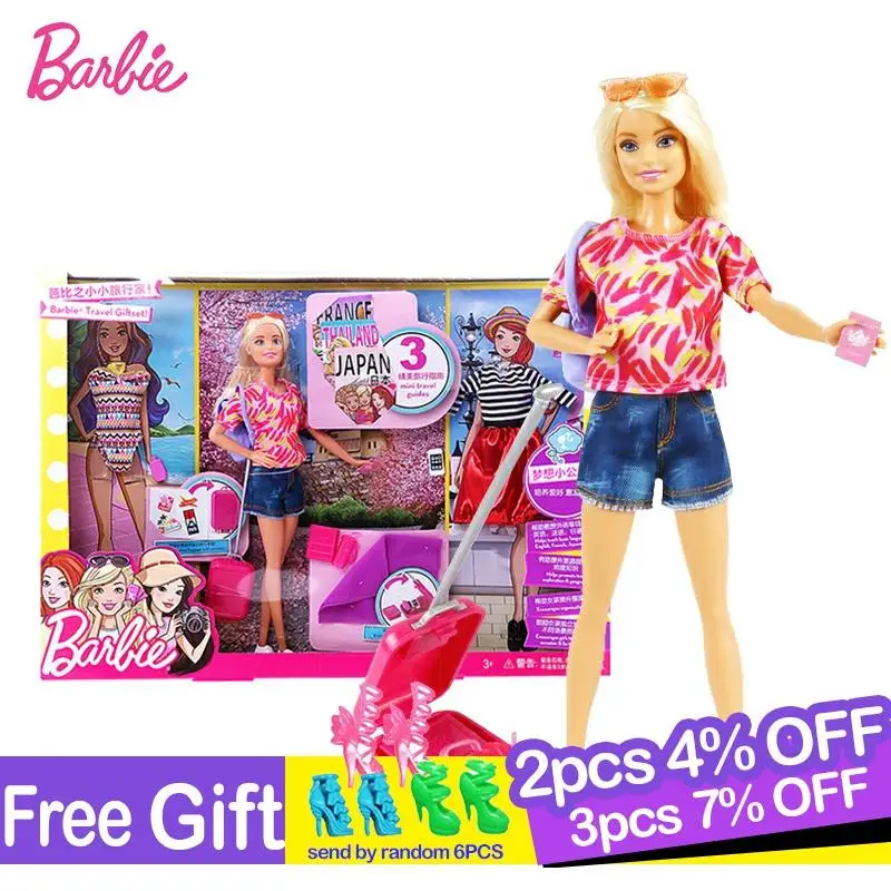 

Original Barbie Dolls Travel Gift Set Box Girl Princess Dress Up Toys for Baby Girls with Barbie Accessories Kids Toy Play House