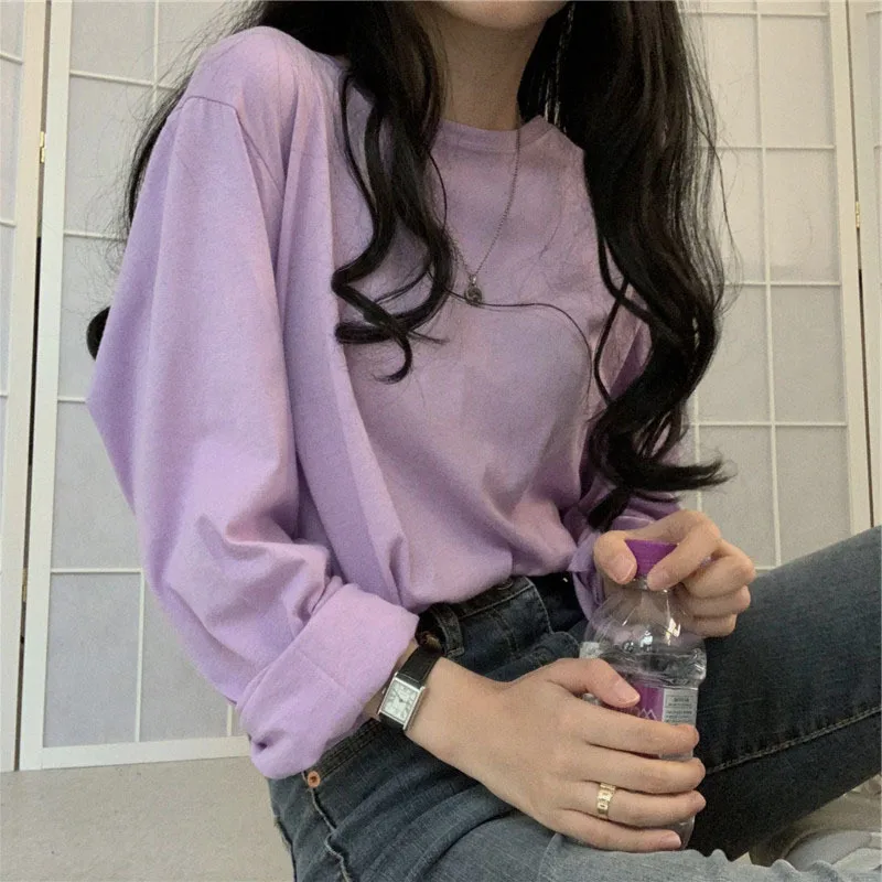 

Women's T-shirts harajuku woman tshirts t shirt 2020 New Solid Color Long-Sleeved T-shirt Women's Loose Tops woman tshirts