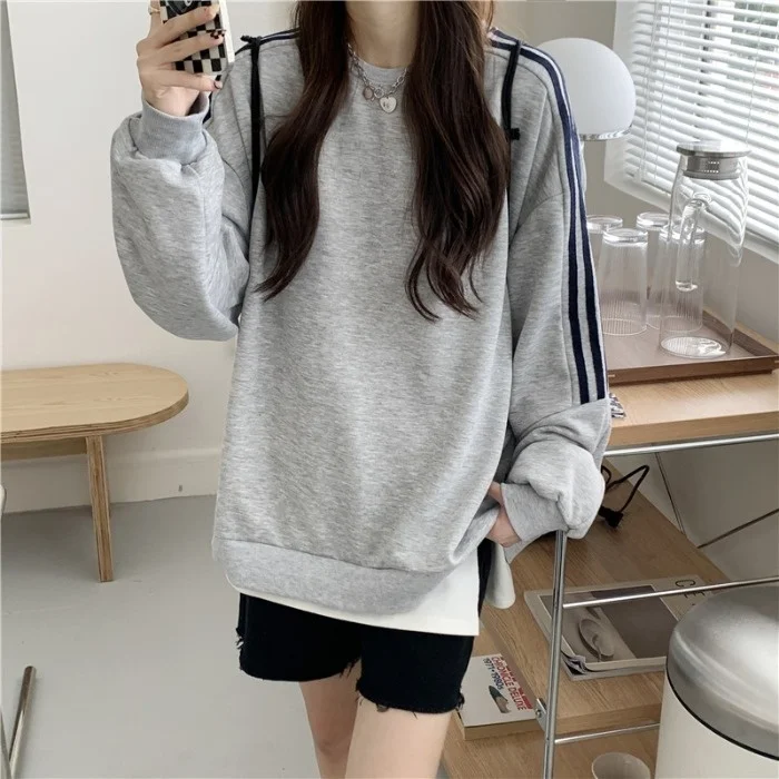 

Реальное фото осенней одежды пуловер в Корейском стиле свободный универсальный дизайн