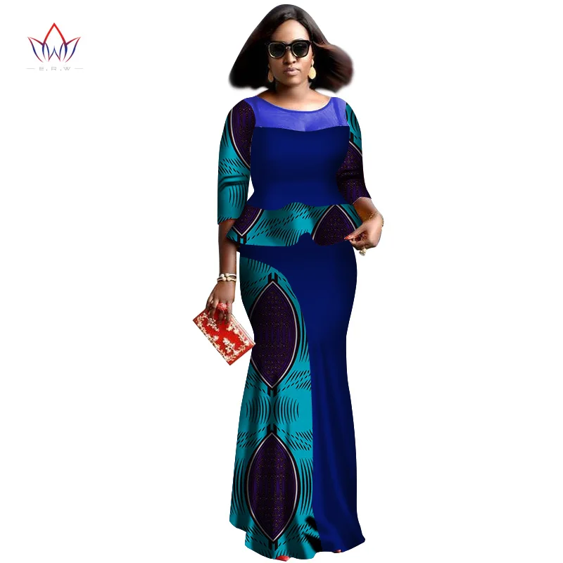 

2021 Summer african women two piece o-neck print Skirt set african clothing plus size women cotton Outfits regular none WY2565