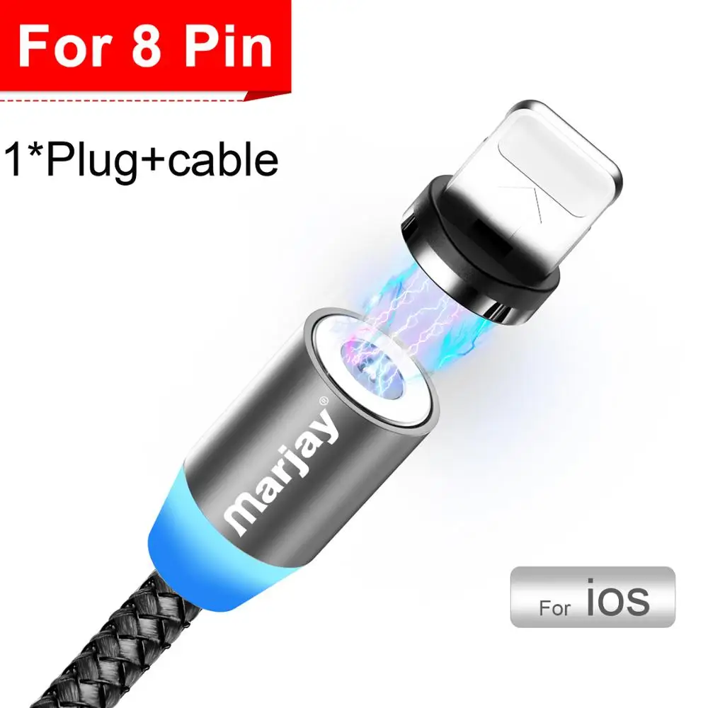 Gray For iphone Marjay, магнитная зарядка зарядное устройство, магнитный кабель Micro USB кабель для iPhone, samsung, Android, быстрая зарядка, магнит, usb type-C кабель, шнур для мобильного телефона, провод - Цвет: Gray For iphone