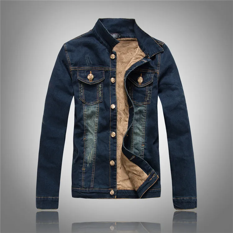 

Autumn Winter New Men Fleece Denim Jacket Retro Washed Bleached Slim Skinny Fashion Streetwear Warm Velvet Jean Jacket Coat