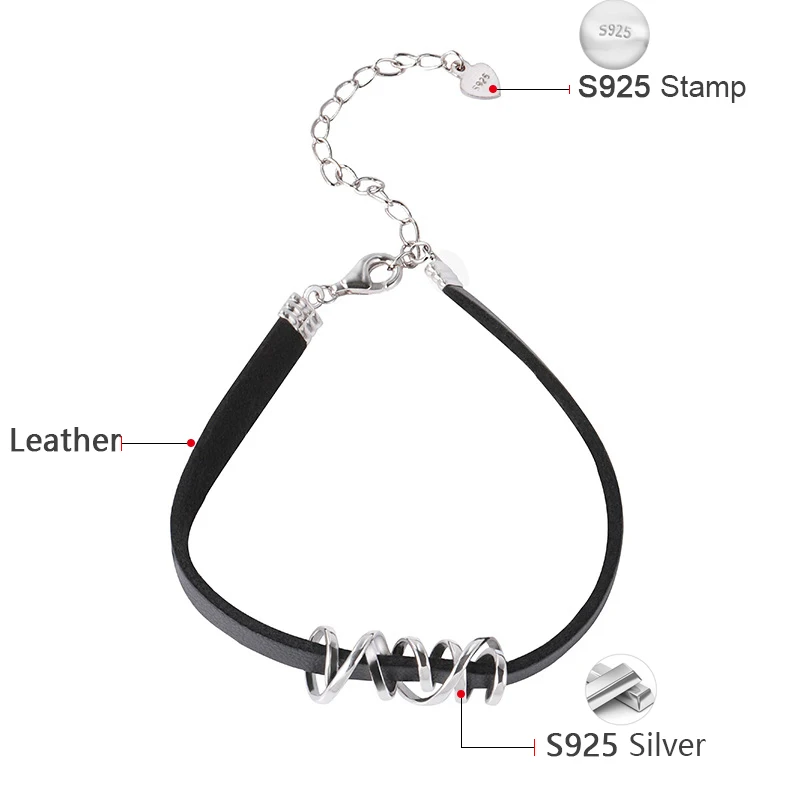 

Bangles 925 Silver Leather Charm bracelets Bracelet Bijoux Minimalism Bangles Vintage Joyas Boho Silver Bangles for women