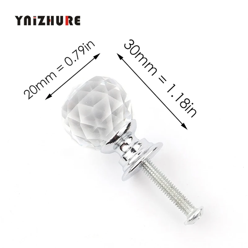 20mm Ball Silver YNIZHURE Алмазная форма Хрустальные стеклянные ручки для шкафа ручки для выдвижных ящиков кухонный шкаф ручки оборудование для обработки мебели - Цвет: 20mm Ball Silver