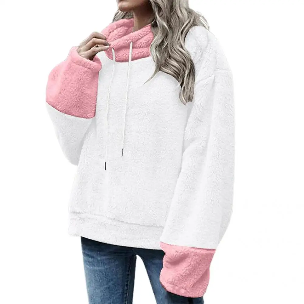 

Fluffy Sweatshirt Casual Patchwork Color Fluffy Hoodie Hoodie Top Charming Pullover Hoodie