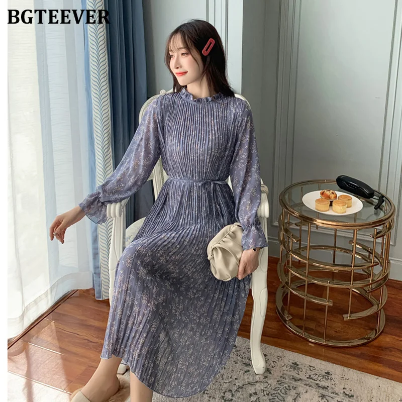 Женское плиссированное платье BGTEEVER универсальное свободное шифоновое миди с