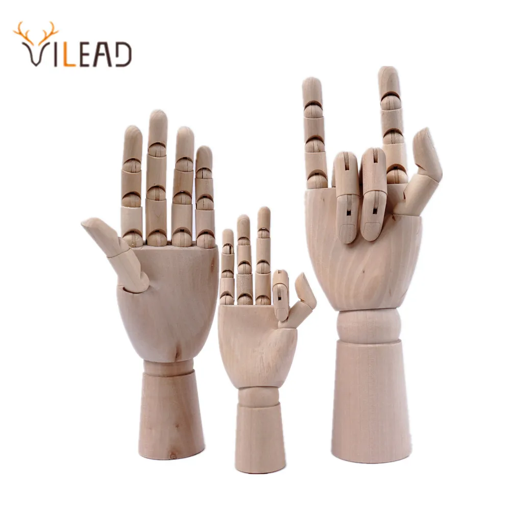 VILEAD Wooden Hand Figurines Rotatable Joint Hand Model Drawing Sketch Mannequin Miniatures Office Home Desktop Room ​Decoration