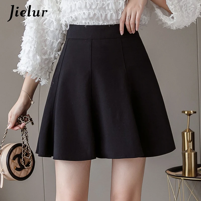 

Jielur New Women's Skirt High Waist A-Line Skirts Pleated Black Basic Sexy Woman Skirts Female Korean Style Short Skirt S-XXL