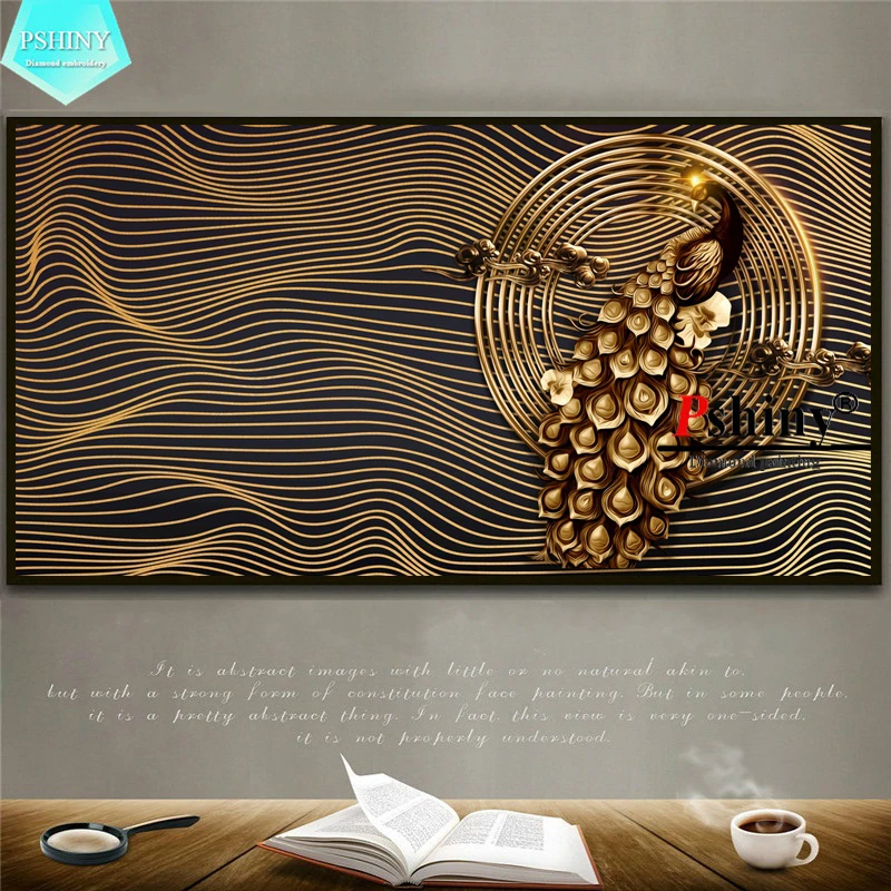 PSHINY 5D DIY Алмазная вышивка, распродажа, золотые, черные павлины, круглые стразы, украшение для дома, алмазная живопись, новое поступление