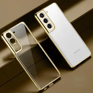 luxury gold plating phone case for samsung galaxy s21 ultra s20 plus s22 s 21 20 5g camera protect transparent silicone cover free global shipping