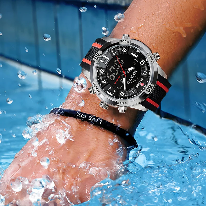 

Mens Watches Silicone Strap Waterproof Watch For Men FOXBOX Top Brand Luxury Dual Display Quartz Alarm Clock Relogio Masculino