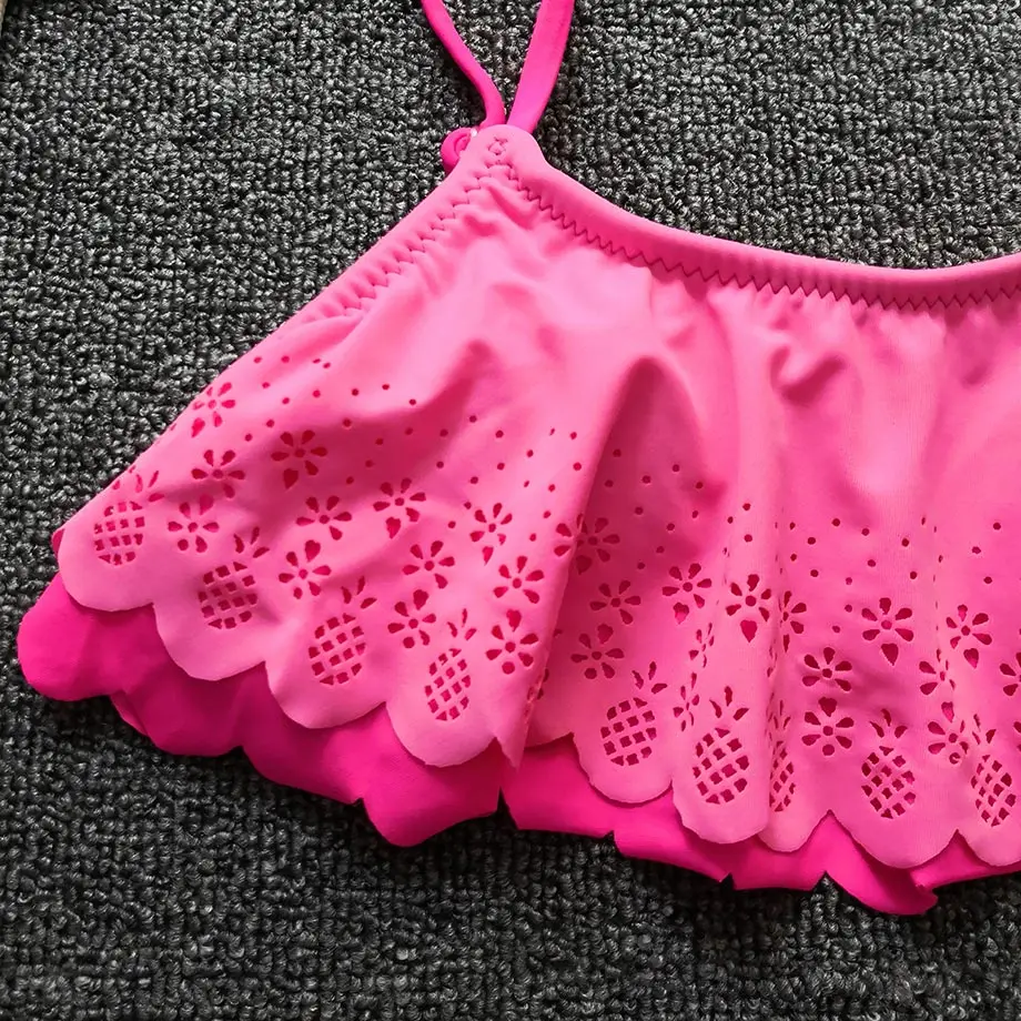 2020 купальник для девочек с оборками Детский комплект бикини вырезами из двух