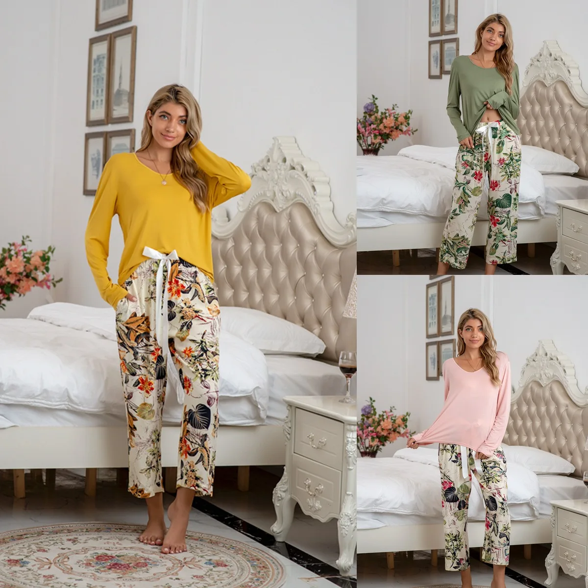 

Summer New Ladies Cotton Modal Long-sleeved Pants Suit Home Service Suit Women Home Pajamas