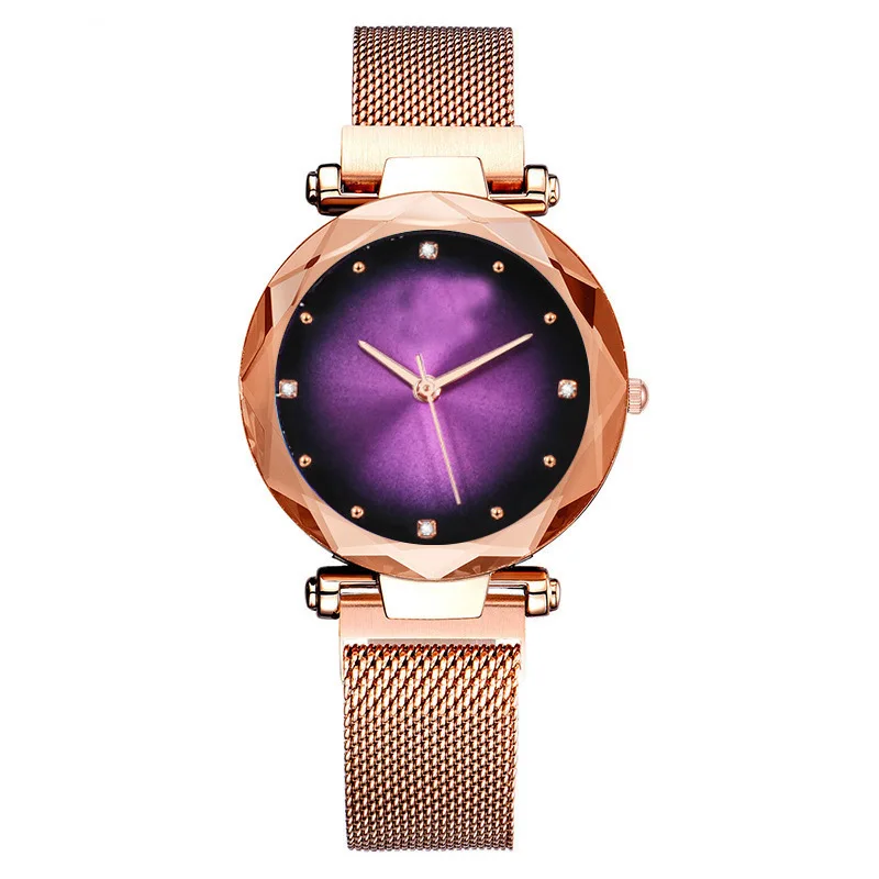 Женские наручные часы с бриллиантами розовое золото звездное небо магнитные