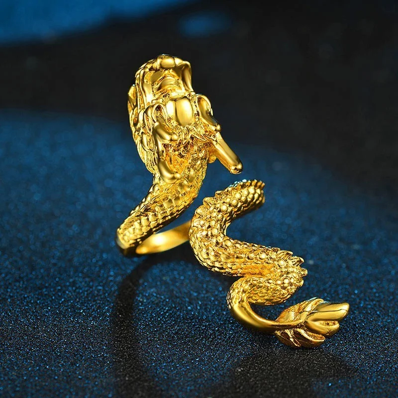 

Retro Exaggerated Three-Dimensional Golden Dragon Ring for Men EMO Fashion Punk Hip Hop Party Ring Finger Jewelry Accessories