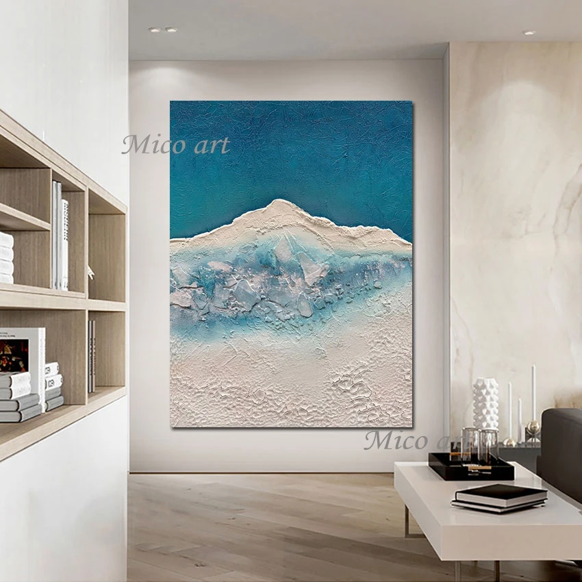 

100% ручная работа 3D толстая масляная краска Настенный декор абстрактный снег Горный пейзаж масляная краска Холст без рамы Лидер продаж 2022