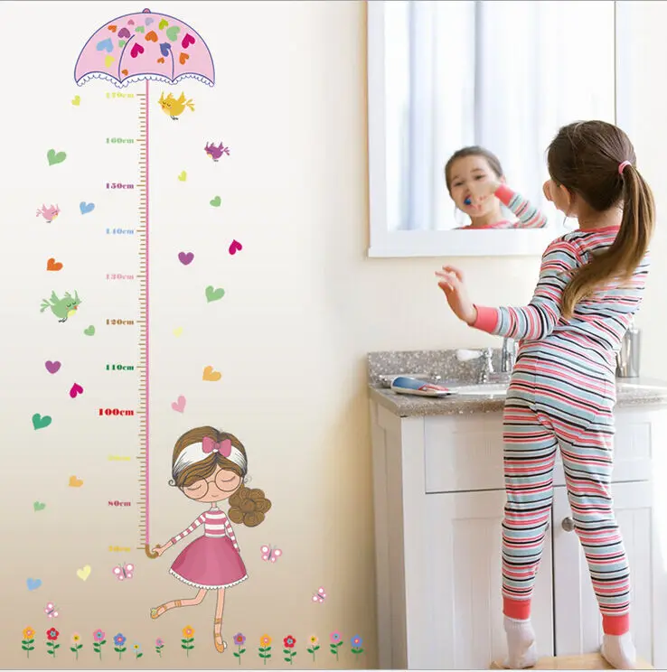 Cartoon Umbrella Measure Height Girl Height Measure Wall Sticker For Kids Rooms Growth Chart Nursery Room Decor Wall Art