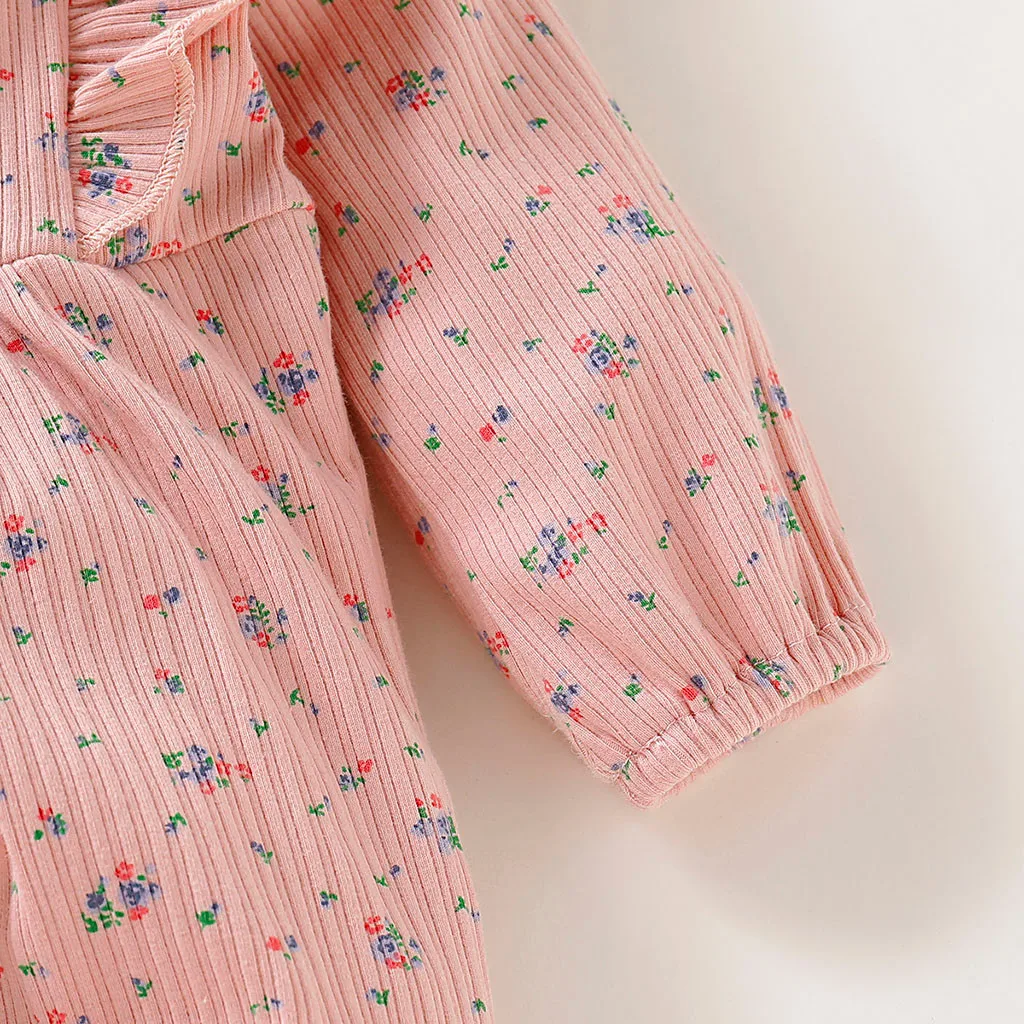 Коллекция года, комбинезон для новорожденных девочек и мальчиков, roupa de bebes, пижама с длинными рукавами, оборками и цветочным рисунком Комбинезоны для детей возрастом от 0 до 18 месяцев, одежда для малышей, 923