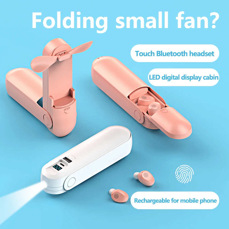 

F7 Portable Headphone with Fan for Travel, Painless, 2000Mah Wireless Sport Bluetooth Headset TWS Two-sided Stereo In-ear