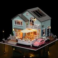 Mini Handmade Craft Wooden Assemble DIY Doll House Miniature Furniture Model Building Kits With LED Light Kids Educational Toys