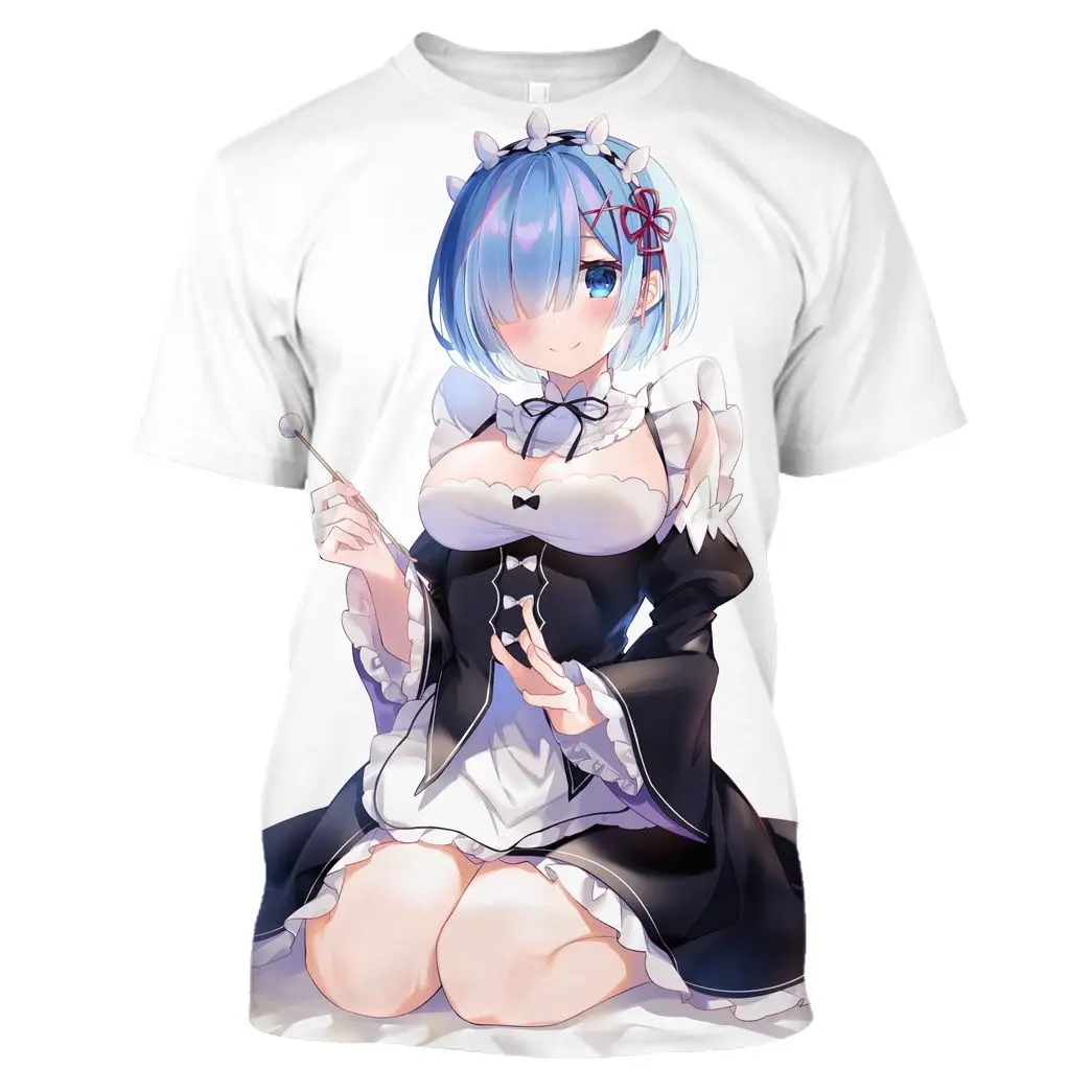 Футболка для косплея по мотивам аниме Re:zero Twin Ram Rem модная рубашка с коротким