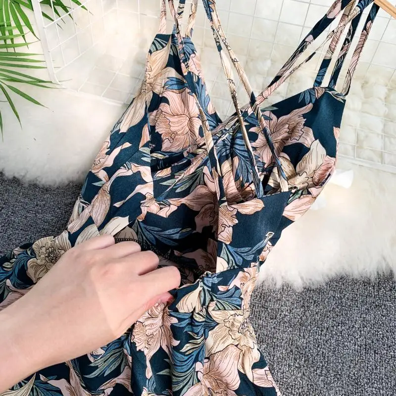 

Summer Dress Women V Neck Sexy Floral Printed Sleeveless Long Dress Casual Elegant Bohemian Beach Party Ladies Dresses Vestidos