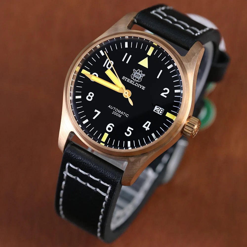 STEELDIVE 200 м Пилот часы бронзовые механические для мужчин сапфировое стекло