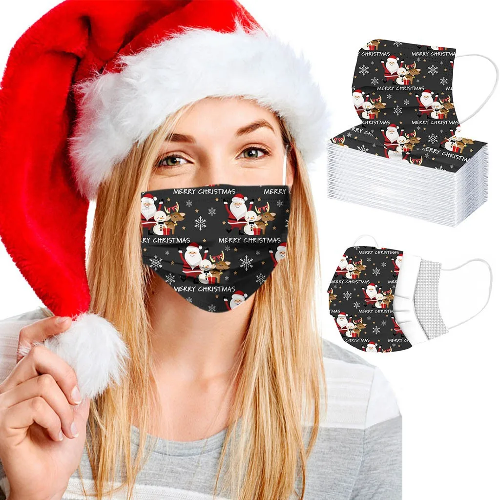 

Disposable Mask Christmas Printed Face Mask Dustproof Filters Masks Adult Mouth Masks Breathable Mascarilla Masque